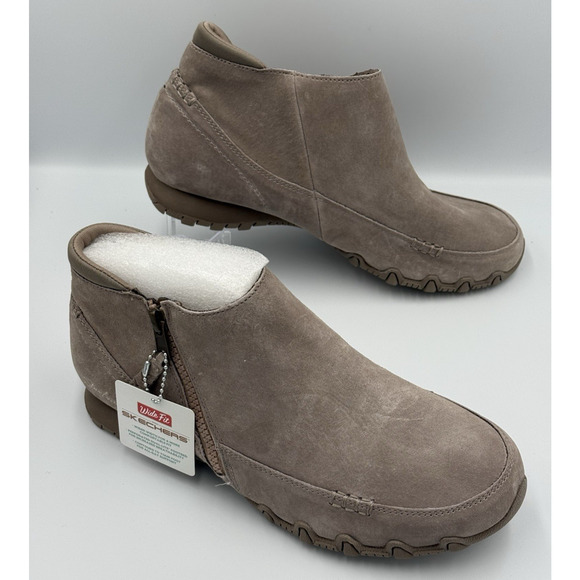 Sketchers Bikers Zippiest Wide Fit Women's 9 Mushroom Suede Zip Ankle Boots New - Picture 1 of 9